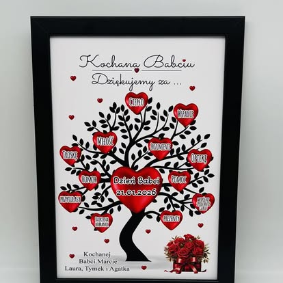 Personalizowany plakat w ramce - Drzewo z sercami