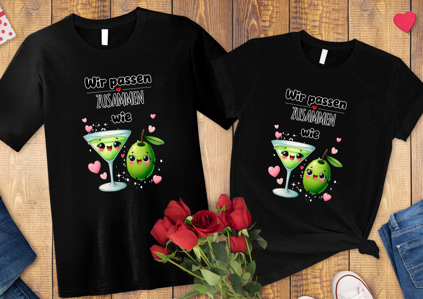 Valentinstag T-Shirt "Wir passen zusammen - Olive" - Partnerlook für Paare