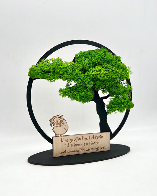 Geschenk für Lehrerin – Holzdeko mit Moos & Spruch