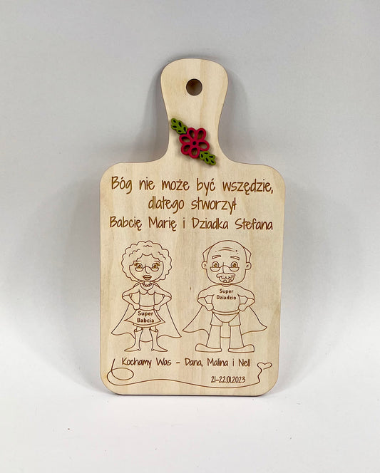Personalizowana Deska Dekoracyjna dla Dziadków - kwiatki