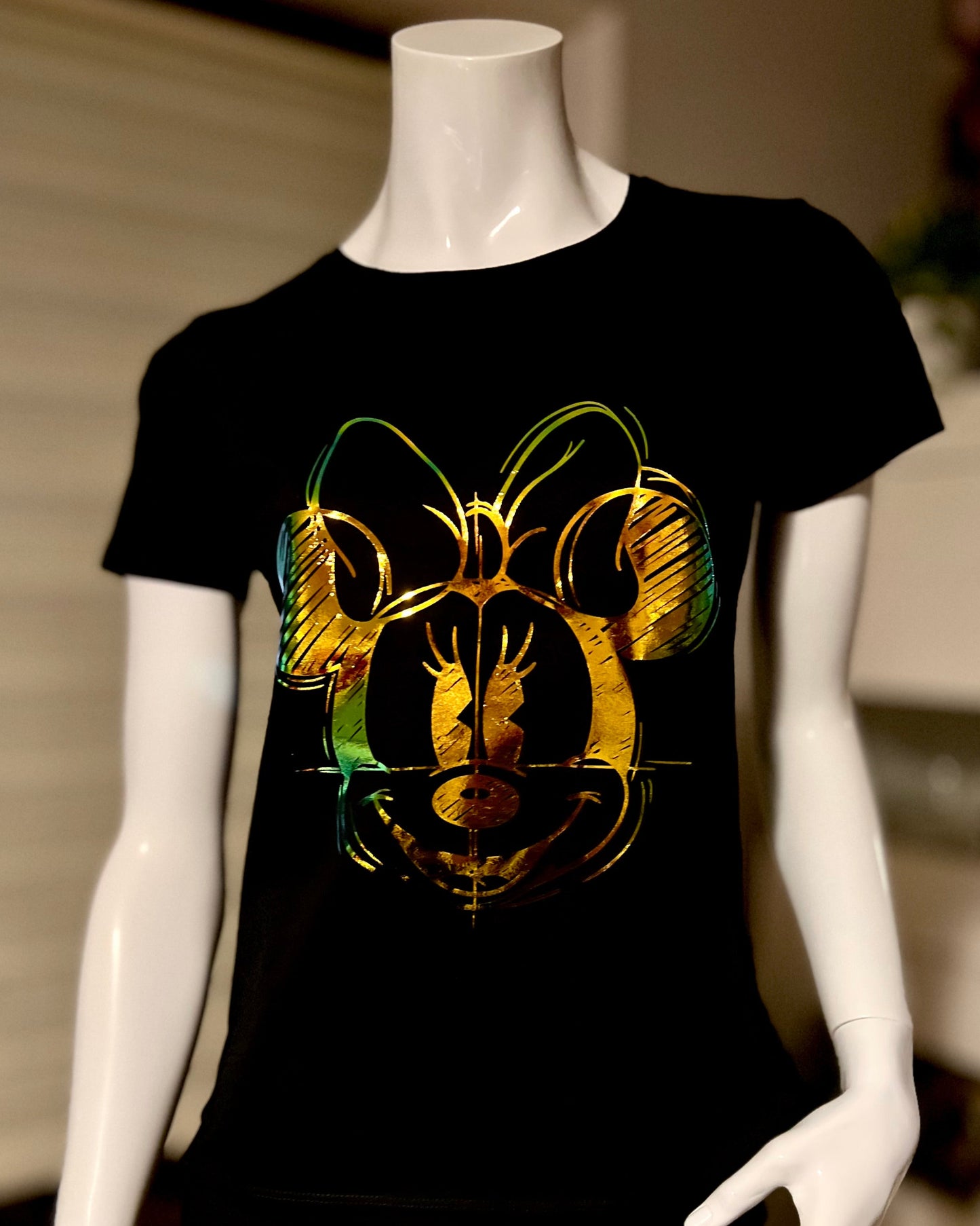 T-Shirt "Minnie Maus" Metallisches Regenbogen-Gold