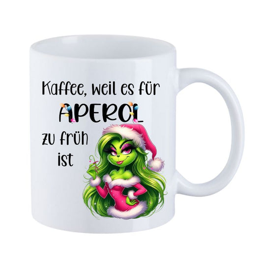 Tasse "Kaffee, weil es für Aperol zu früh ist" Lady Grinch in Rosa