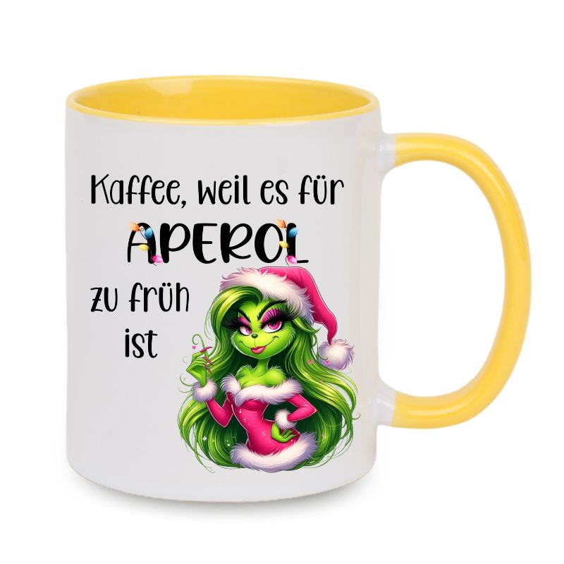 Tasse "Kaffee, weil es für Aperol zu früh ist" Lady Grinch in Rosa