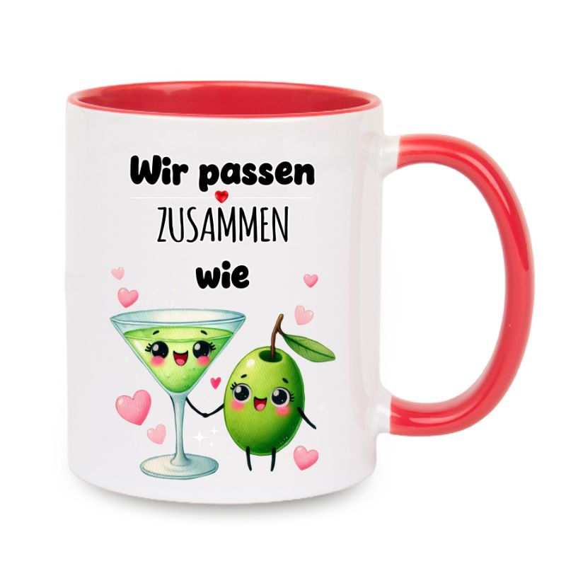 Valentinstag Keramiktasse "Wir passen zusammen - Olive"