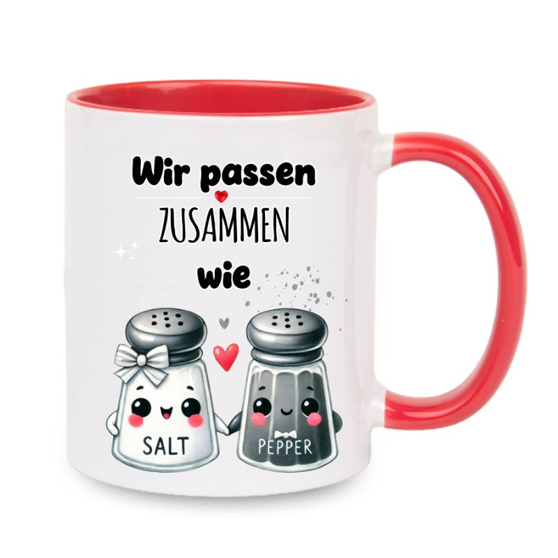 Valentinstag Keramiktasse "Wir passen zusammen - Salt&Pepper"