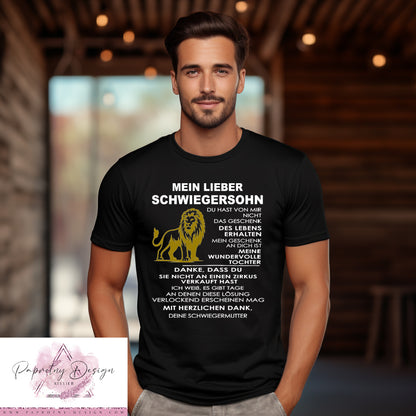 T-Shirt Herren „Mein lieber Schwiegersohn" weiß/gold Löwe