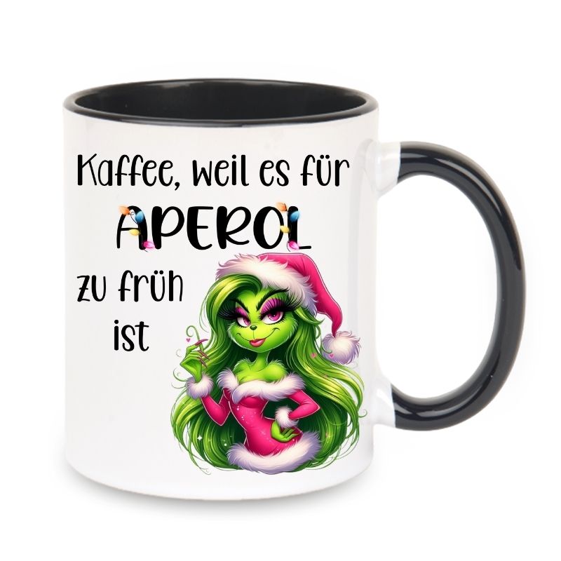Tasse "Kaffee, weil es für Aperol zu früh ist" Lady Grinch in Rosa