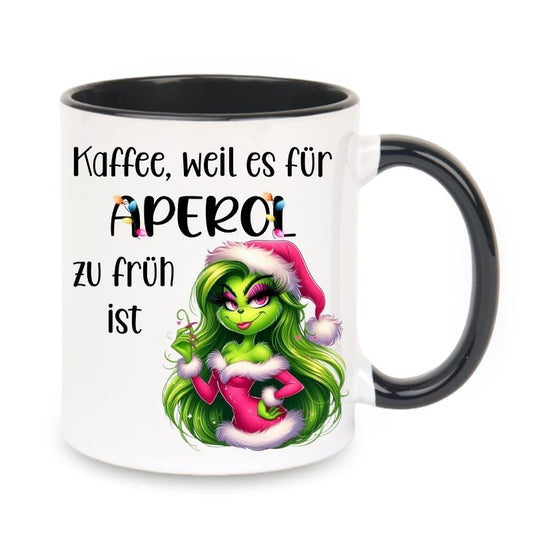 Tasse "Kaffee, weil es für Aperol zu früh ist" Lady Grinch in Rosa