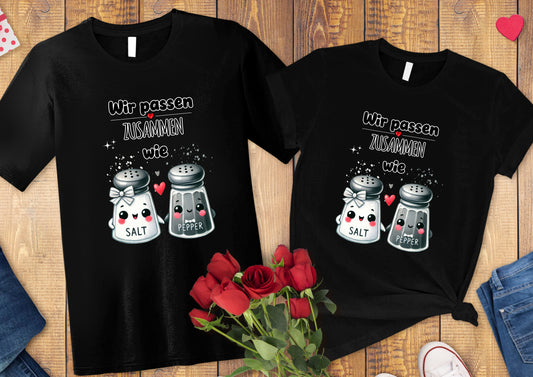 Valentinstag T-Shirt "Wir passen zusammen - Salt&Pepper" - Partnerlook für Paare