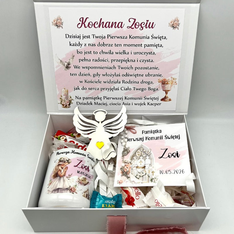 Pamiątkowe pudełko komunijne – personalizowany zestaw na Pierwszą Komunię Świętą