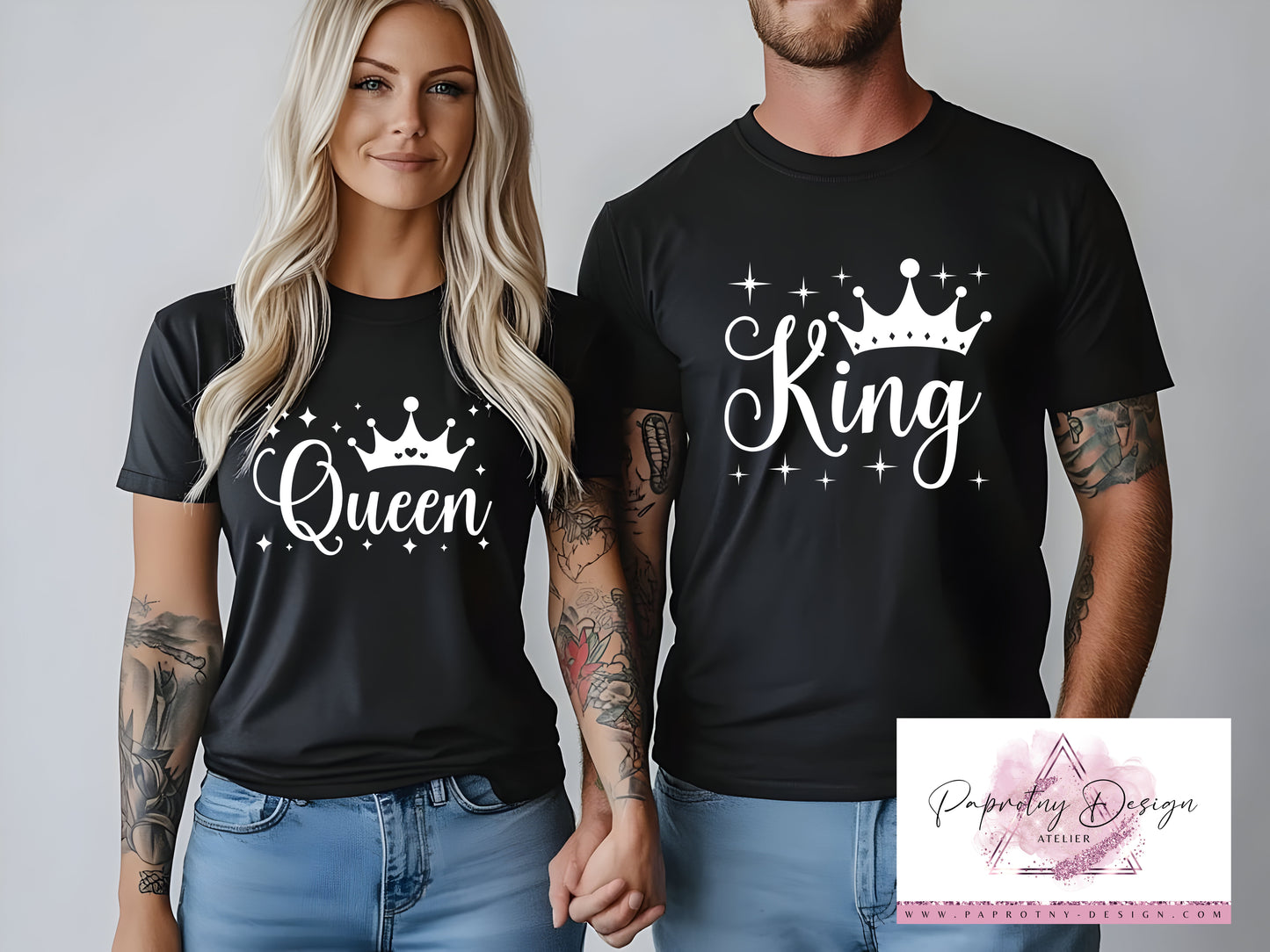 Valentinstag T-Shirt Queen&King weiß - Partnerlook für Paare