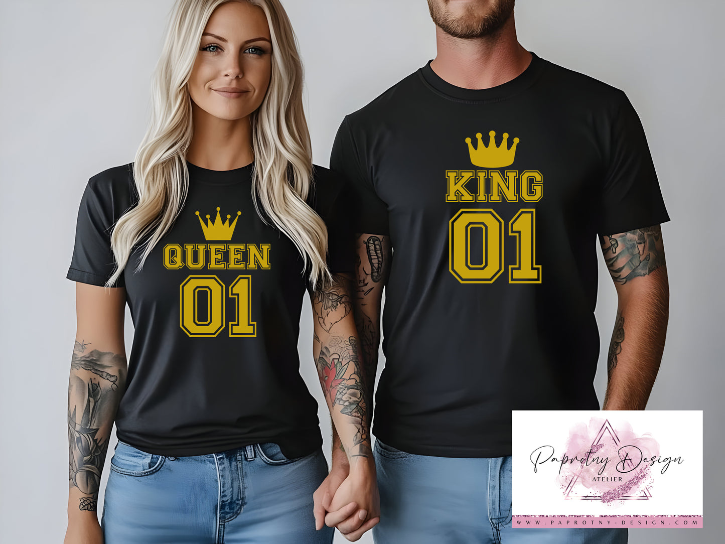 Valentinstag T-Shirt Queen&King gold - Partnerlook für Paare