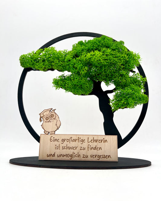 Geschenk für Lehrerin – Holzdeko mit Moos & Spruch