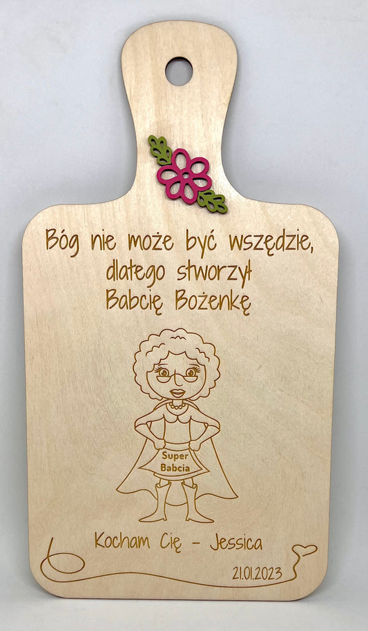 Personalizowana Deska Dekoracyjna dla Dziadków - kwiatki