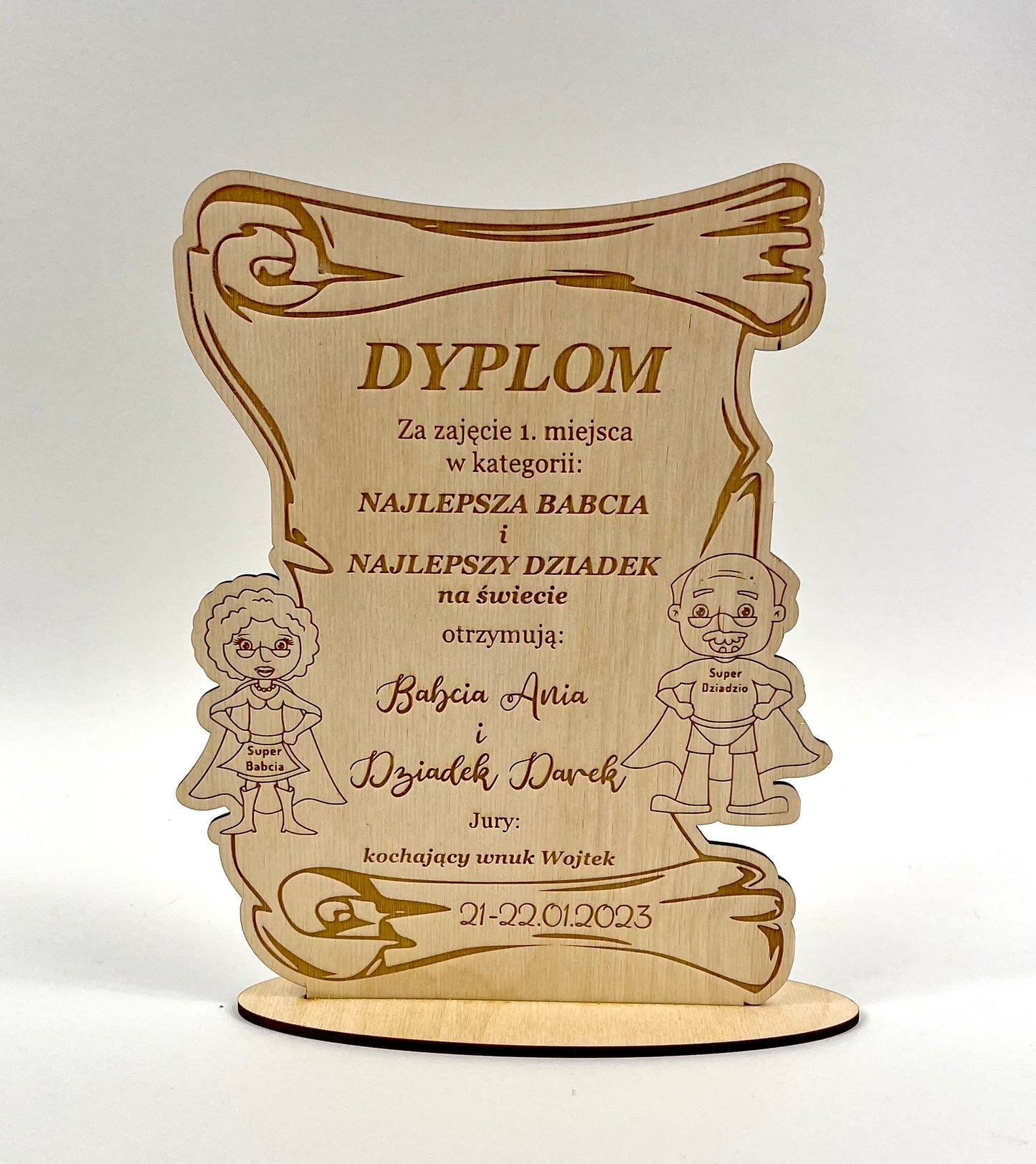 Personalizowany Drewniany Dyplom na Dzień Babci i Dziadka