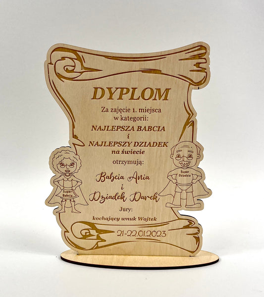 Personalizowany Drewniany Dyplom na Dzień Babci i Dziadka