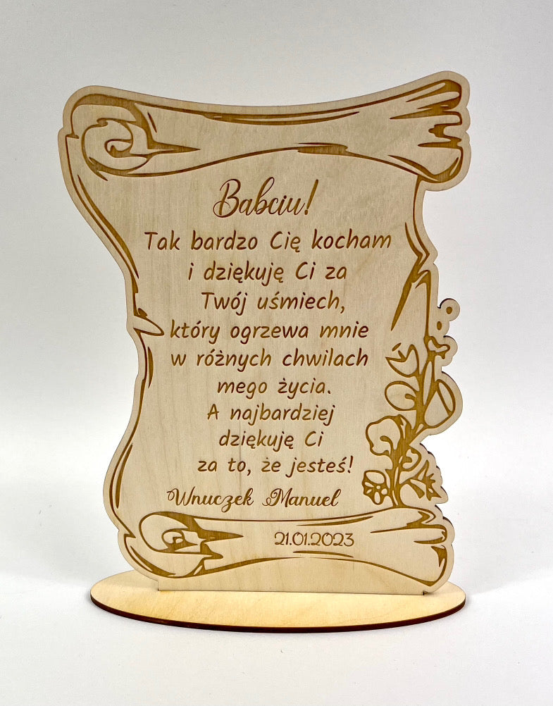 Personalizowany Drewniany Dyplom na Dzień Babci i Dziadka