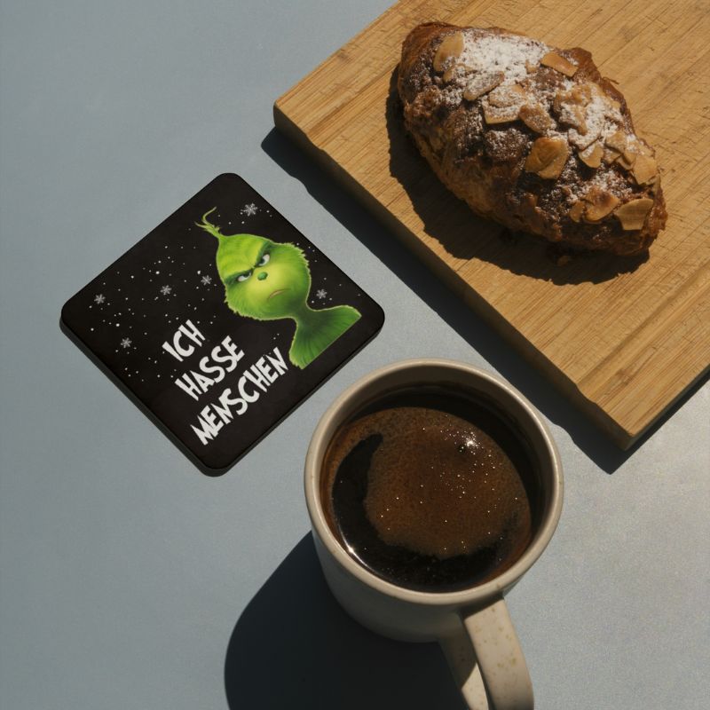 Grinch Untersetzer "Ich hasse Menschen" – Lustiges Geschenk für Weihnachtsmuffel & Kaffeeliebhaber