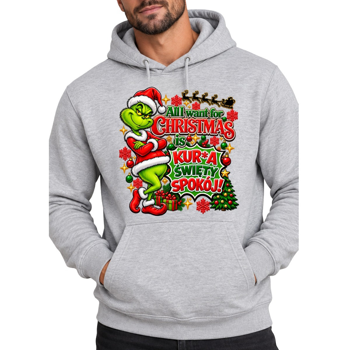 Bluza męska z kapturem "All I want for Christmas" - Grinch