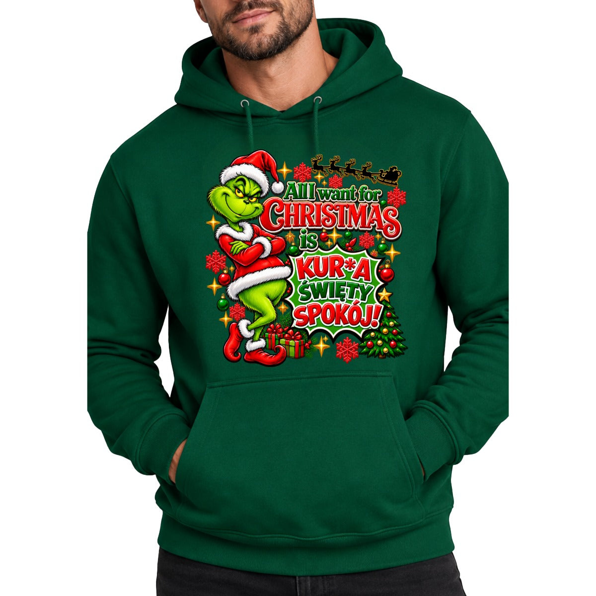 Bluza męska z kapturem "All I want for Christmas" - Grinch