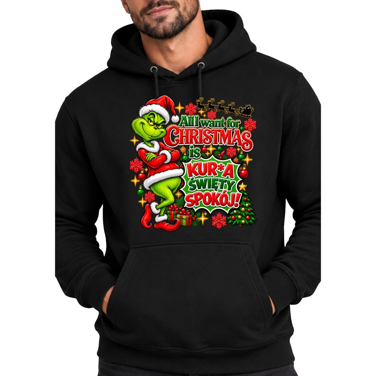 Bluza męska z kapturem "All I want for Christmas" - Grinch