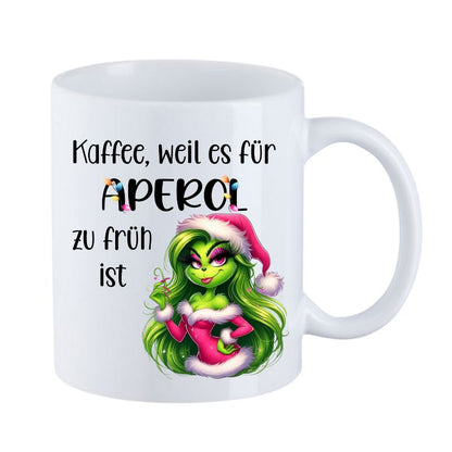 Tasse "Kaffee, weil es für Aperol zu früh ist" Lady Grinch in Rosa