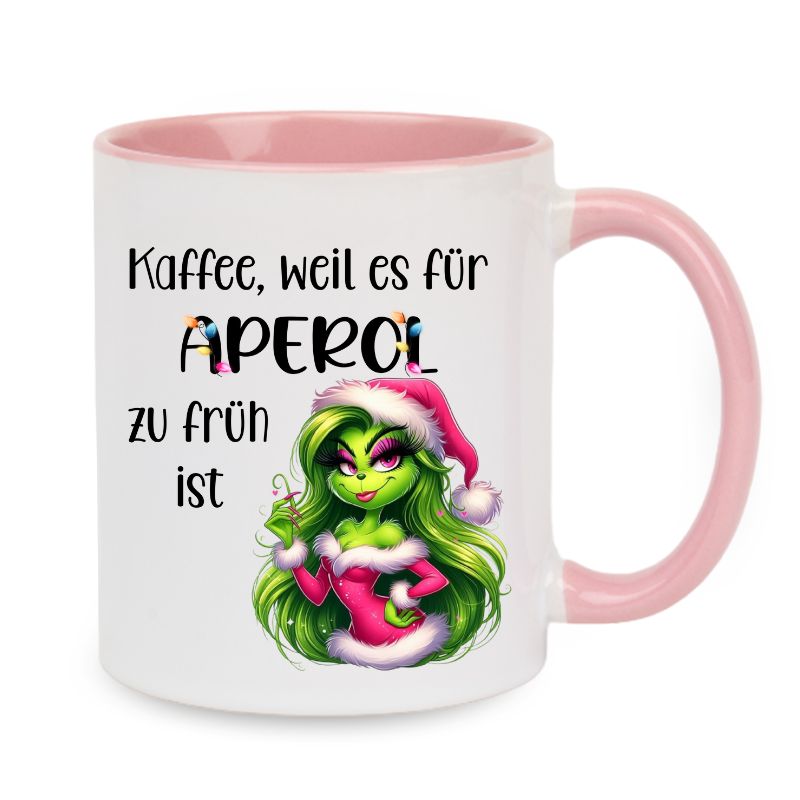 Tasse "Kaffee, weil es für Aperol zu früh ist" Lady Grinch in Rosa