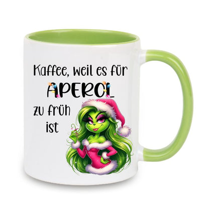 Tasse "Kaffee, weil es für Aperol zu früh ist" Lady Grinch in Rosa