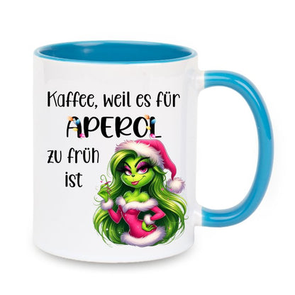 Tasse "Kaffee, weil es für Aperol zu früh ist" Lady Grinch in Rosa