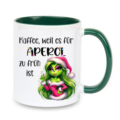 Tasse "Kaffee, weil es für Aperol zu früh ist" Lady Grinch in Rosa
