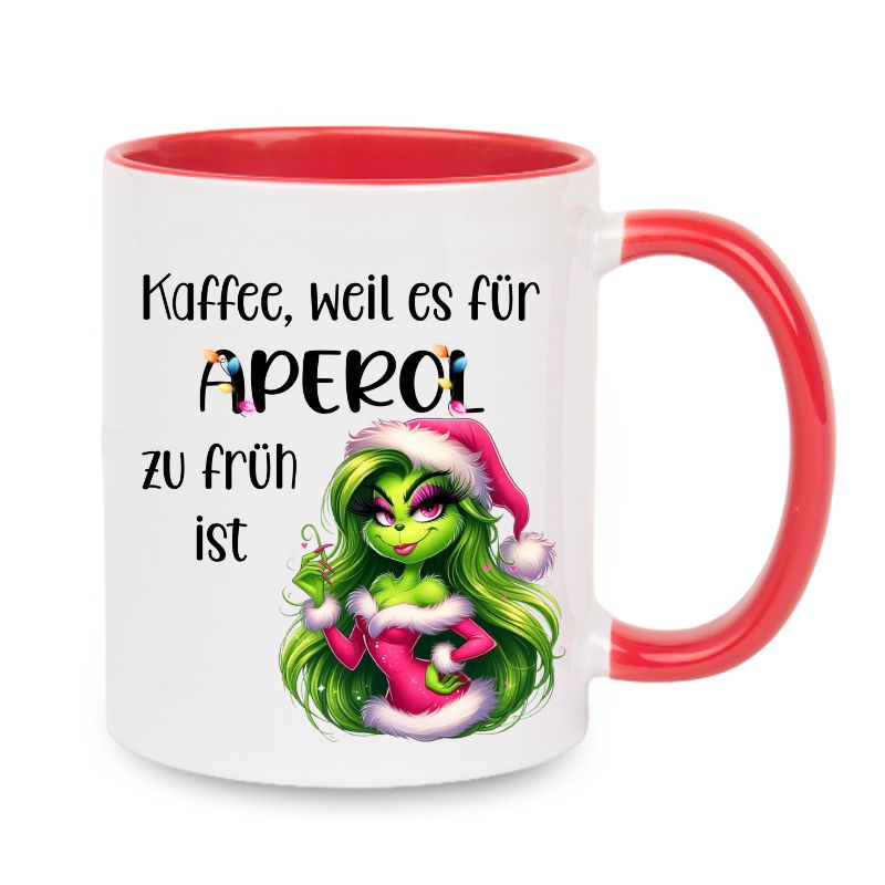 Tasse "Kaffee, weil es für Aperol zu früh ist" Lady Grinch in Rosa