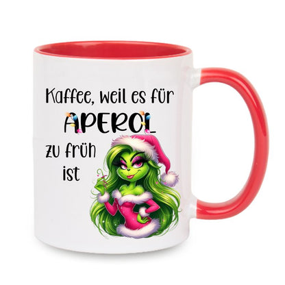Tasse "Kaffee, weil es für Aperol zu früh ist" Lady Grinch in Rosa
