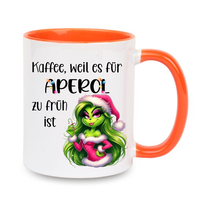 Tasse "Kaffee, weil es für Aperol zu früh ist" Lady Grinch in Rosa