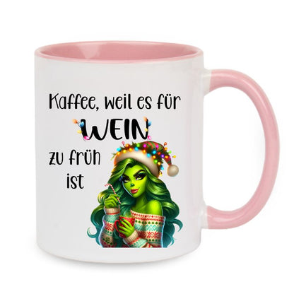 Tasse "Kaffee, weil es für Wein zu früh ist" Lady Grinch im Pullover