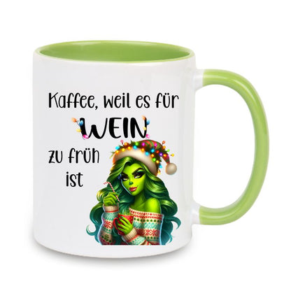 Tasse "Kaffee, weil es für Wein zu früh ist" Lady Grinch im Pullover