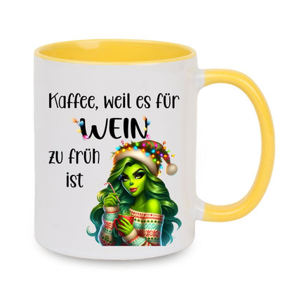 Tasse "Kaffee, weil es für Wein zu früh ist" Lady Grinch im Pullover
