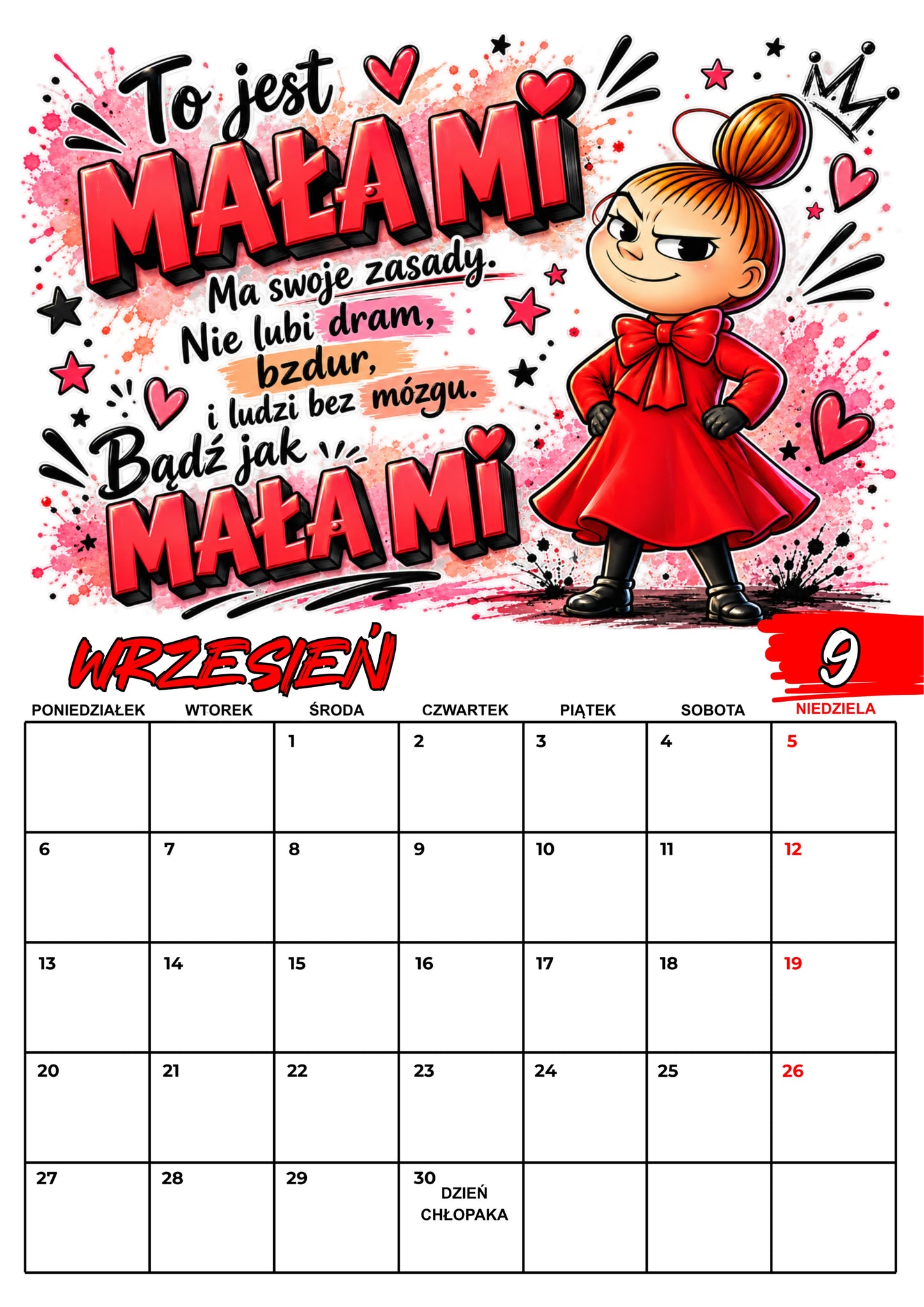 Kalendarz ścienny 2027 „Mała Mi - mój rok, moje zasady" - Kalendarium polskie