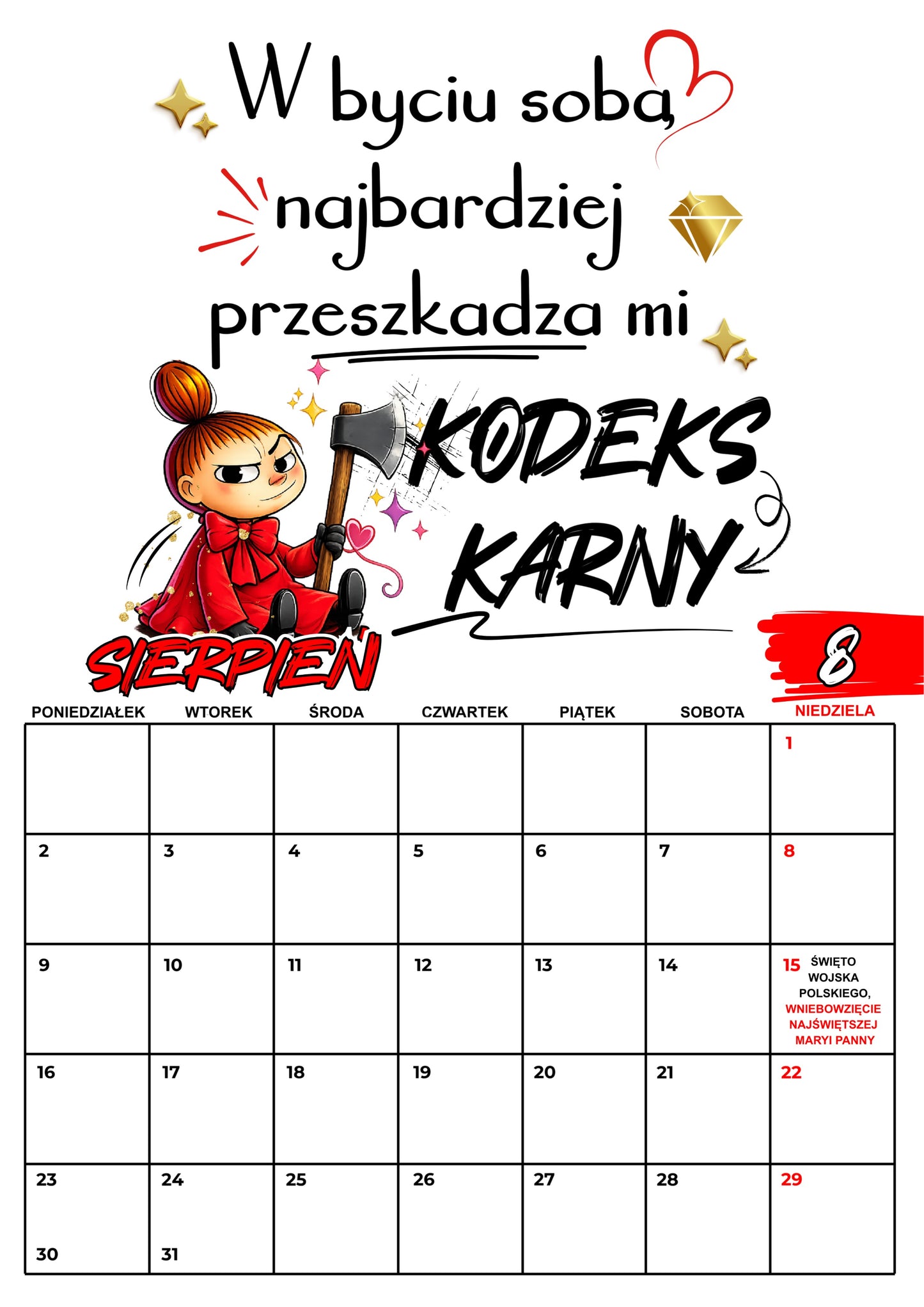 Kalendarz ścienny 2027 „Mała Mi - mój rok, moje zasady" - Kalendarium polskie