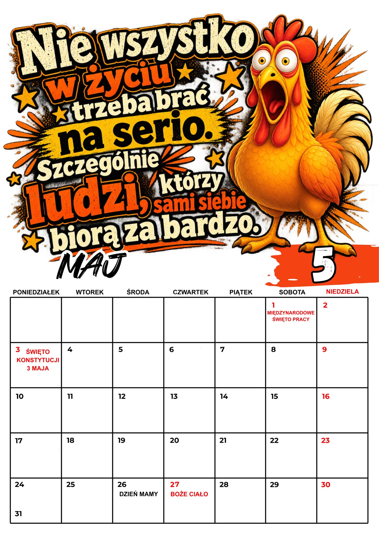 Kalendarz ścienny 2027 „Bez zbędnego pierdolenia" - kalendarium polskie