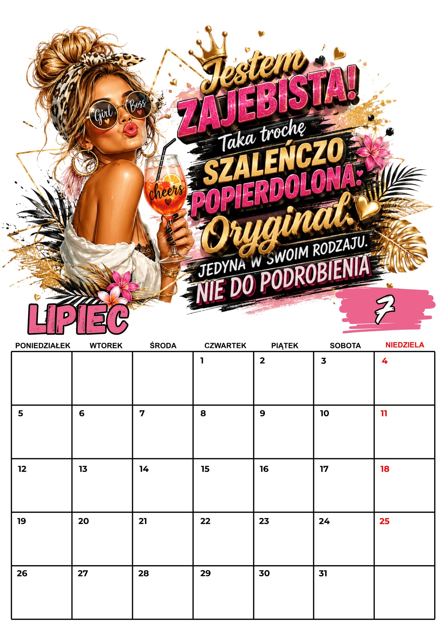 Kalendarz ścienny 2027 „Kalendarz mojej zajebistości” - kalendarium polskie