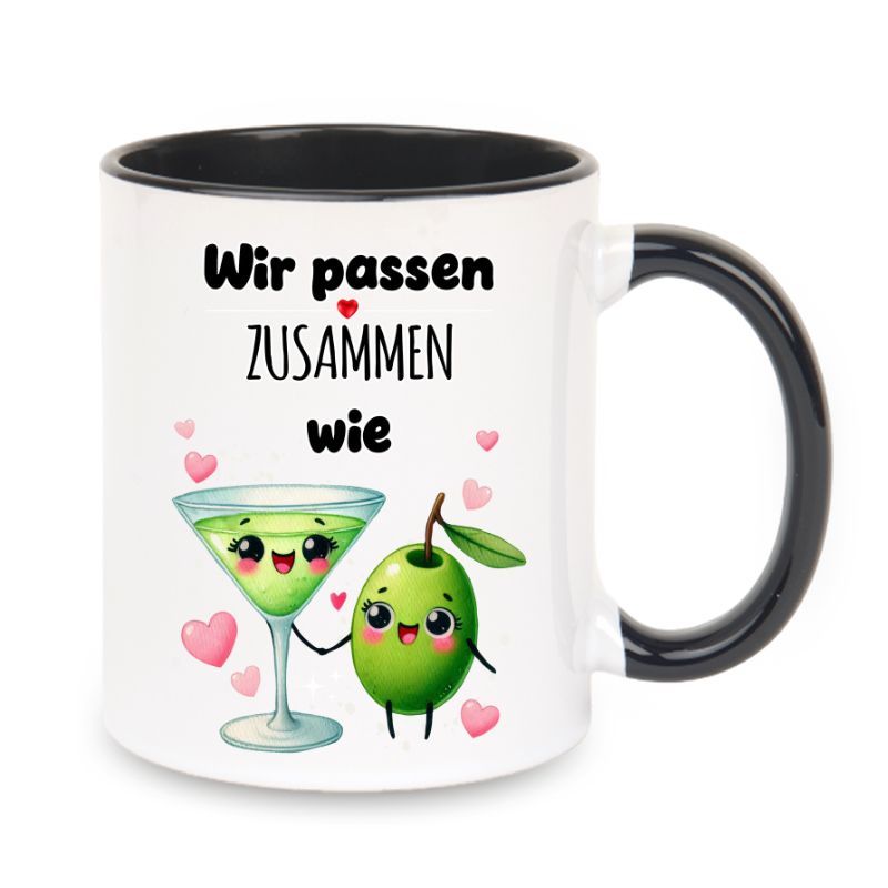 Valentinstag Keramiktasse "Wir passen zusammen - Olive"