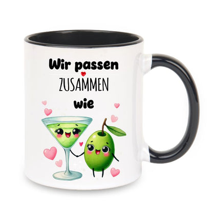 Valentinstag Keramiktasse "Wir passen zusammen - Olive"