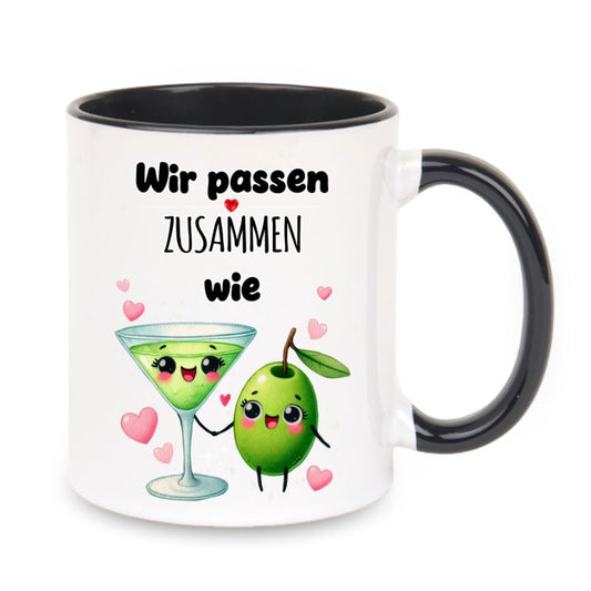 Valentinstag Keramiktasse "Wir passen zusammen - Olive"