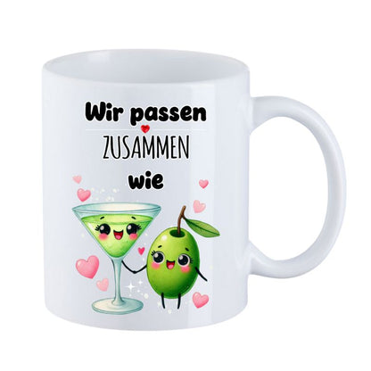 Valentinstag Keramiktasse "Wir passen zusammen - Olive"