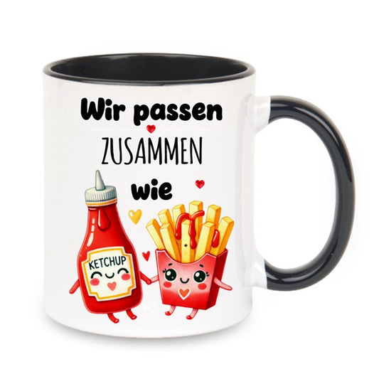 Valentinstag Keramiktasse "Wir passen zusammen - Pommes"