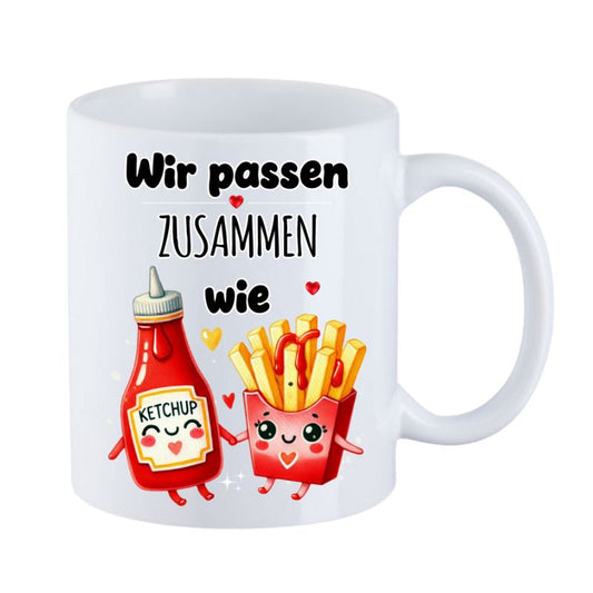 Valentinstag Keramiktasse "Wir passen zusammen - Pommes"