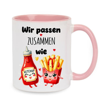 Valentinstag Keramiktasse "Wir passen zusammen - Pommes"