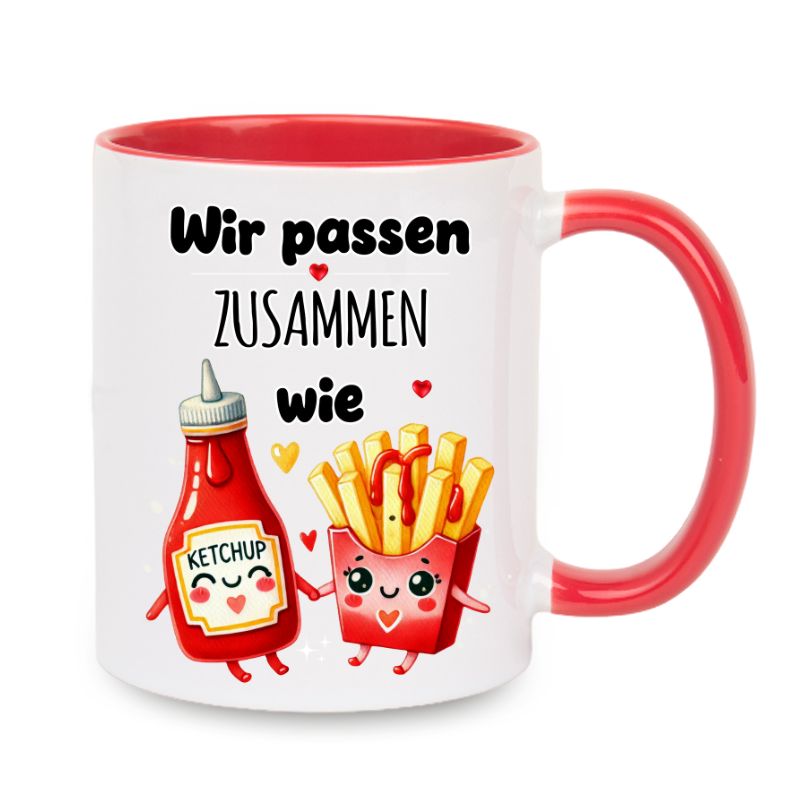 Valentinstag Keramiktasse "Wir passen zusammen - Pommes"