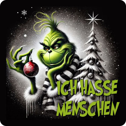 Grinch Untersetzer "Ich hasse Menschen" – Lustiges Geschenk für Weihnachtsmuffel & Kaffeeliebhaber