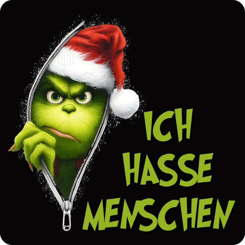 Grinch Untersetzer "Ich hasse Menschen" – Lustiges Geschenk für Weihnachtsmuffel & Kaffeeliebhaber